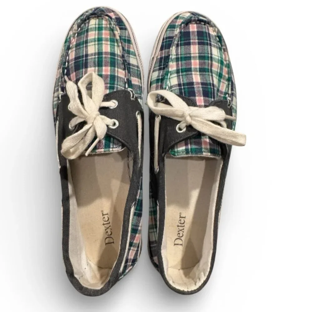 Dexter Plaid Canvas Boat Shoes Women’s 9 Preppy Lace Up Deck Shoes Coastal